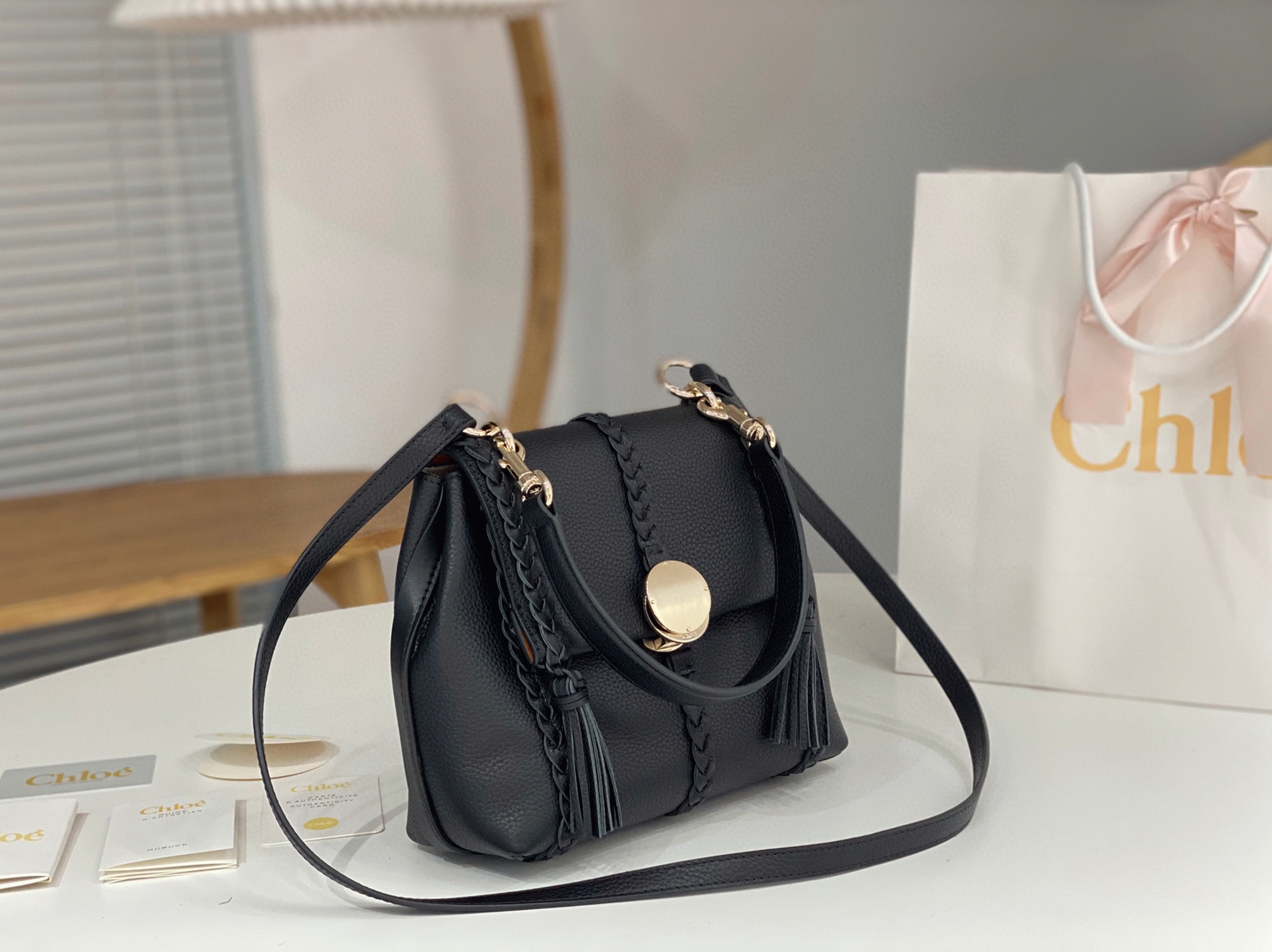 Top Quality Replica Chloe Penelope Small Shoulder Bag in Black Grained Calfskin