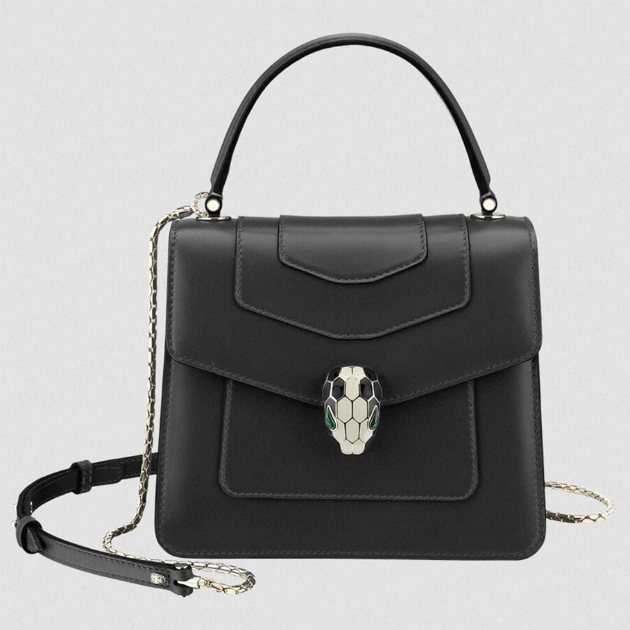 Fake Bv1g*ai Serpenti Forever Small Bag Black Calfskin