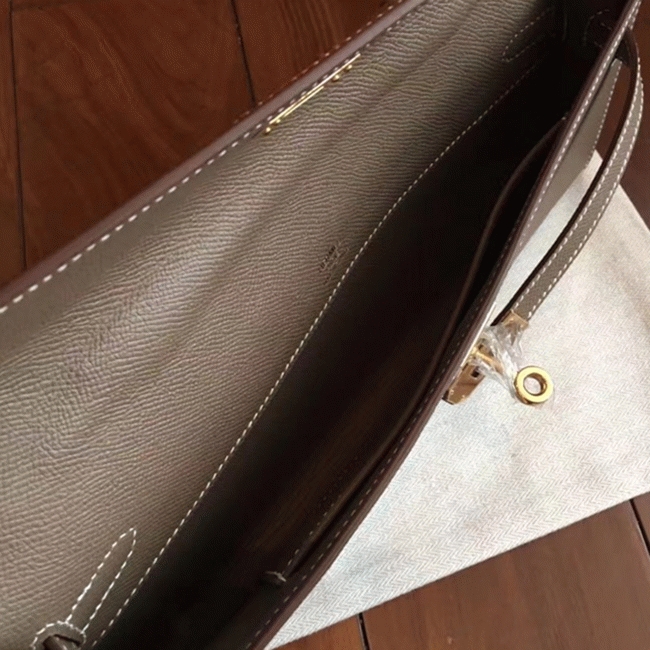 Etoupe Epsom Knockoff H**me5 Kelly Cut Clutch Stylish Purse