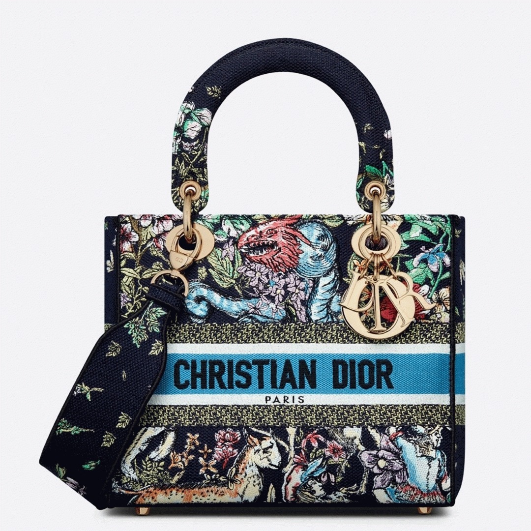 D10r Lady D-Lite Medium Bag Replica in Blue D-Constellation Embroidery
