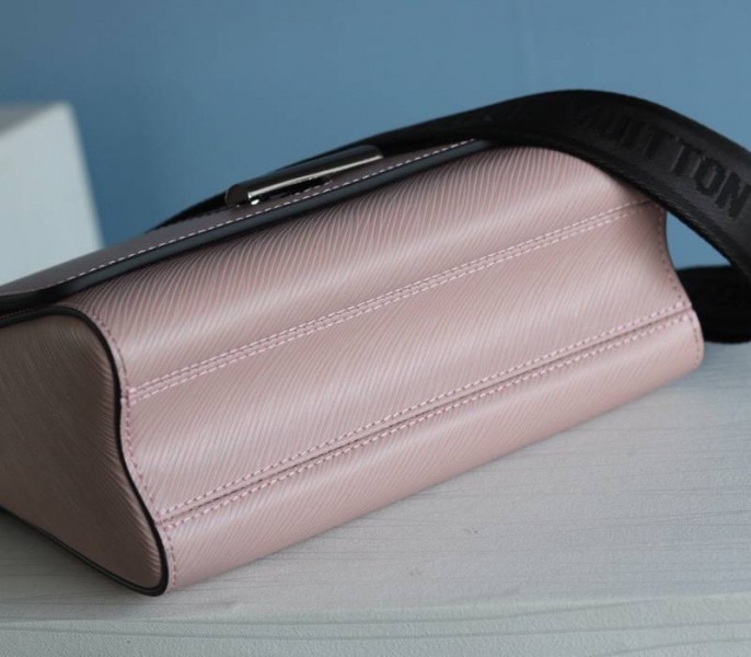 L0vis Vvtt0n Epi Leather Twist MM Bag In Rose Ballerine Pink With Jacquard Strap