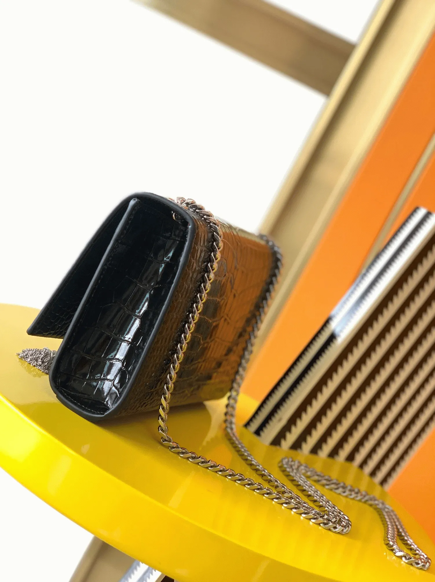 Fake Sa1nt Lau*nt Kate Small Tassel Bag Noir Crocodile-embossed Leather