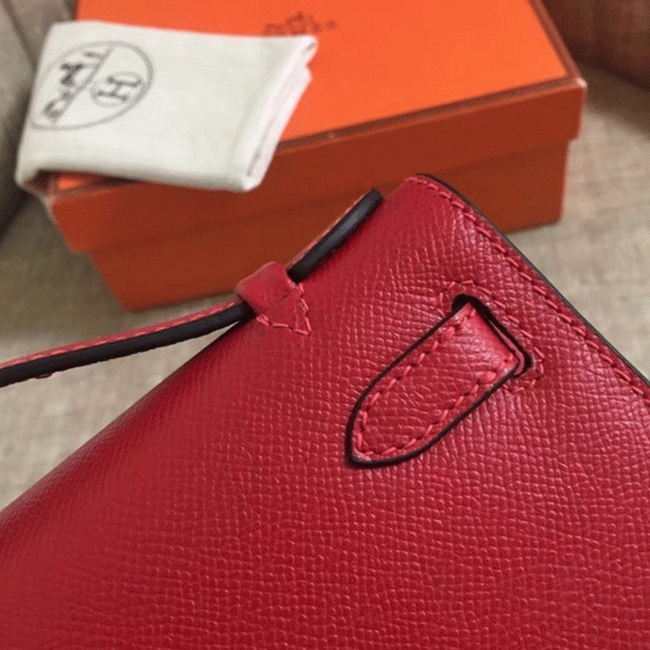 Rouge Vif Epsom Fake H**me5 Kelly Pochette Red Bold Clutch