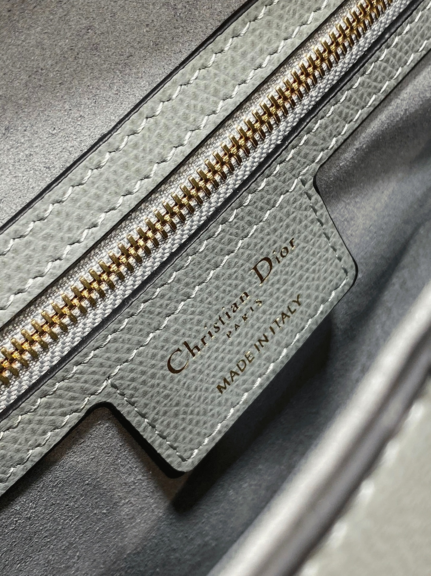D10r Saddle Bag with Strap Fake in Grey Stone Grained Calfskin