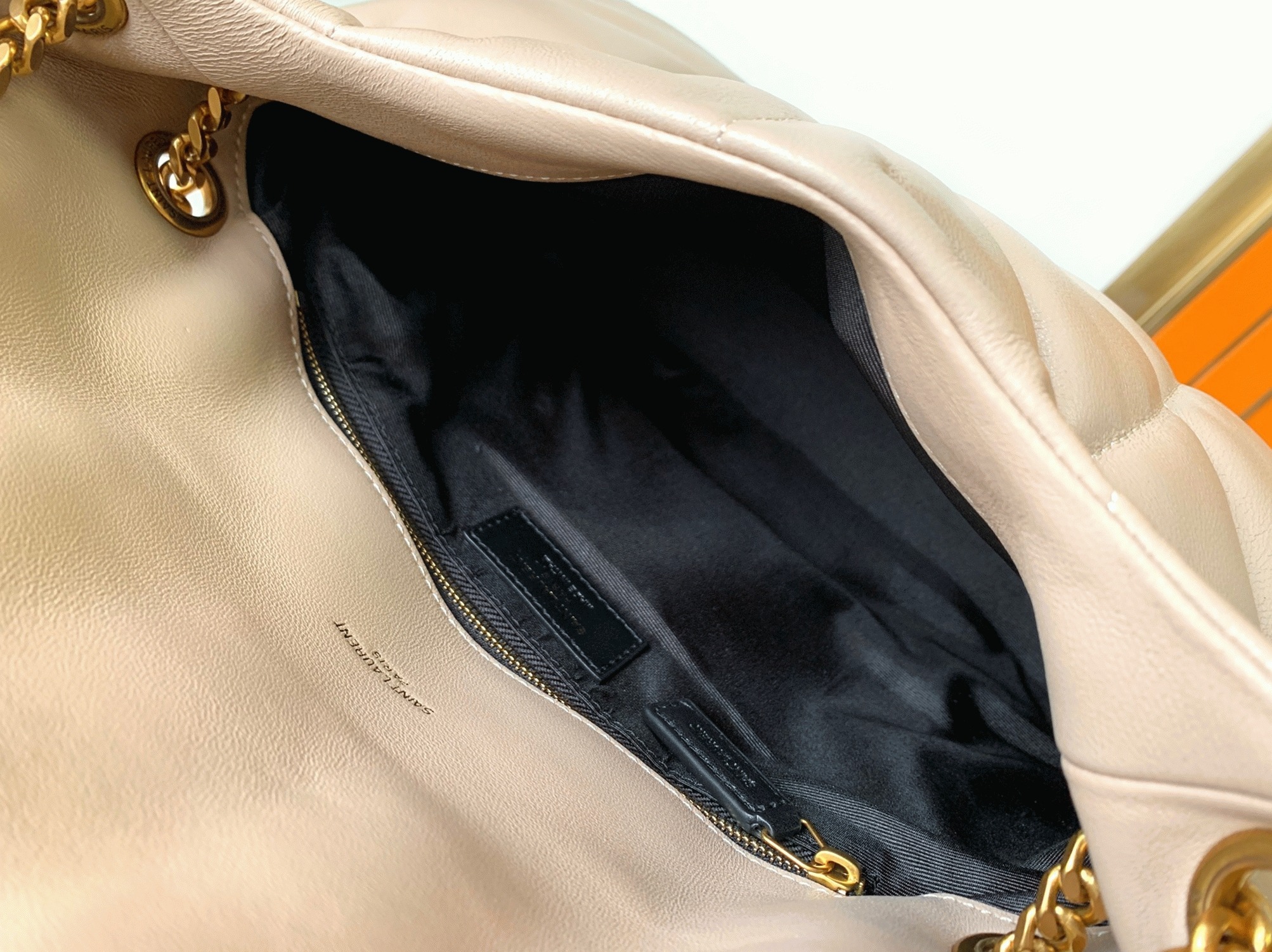 Replica Sa1nt Lau*nt Puffer Small Chain Bag Beige Lambskin