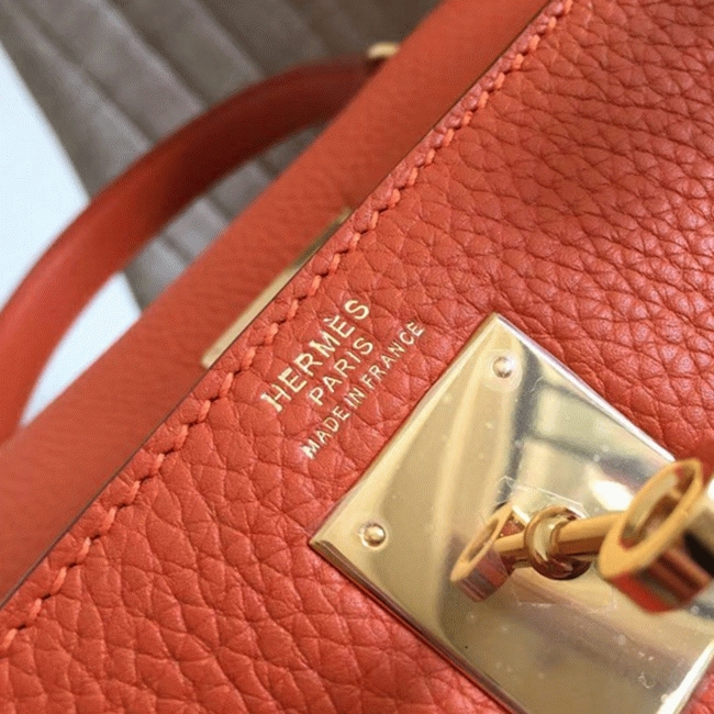 Orange Clemence Fake H**me5 Kelly Retourne 28cm Signature Purse