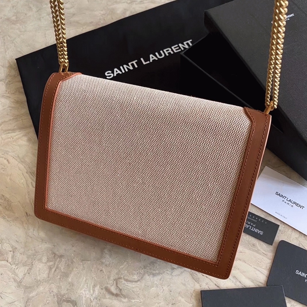 Fake Sa1nt Lau*nt Cassandra Medium Chain Bag Beige Canvas