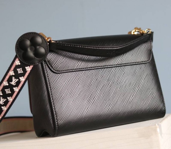 L0vis Vvtt0n Epi Leather Twist MM Handbag In Black With Embroidered Strap