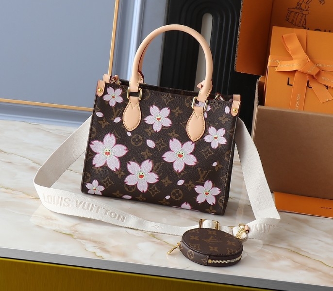 X TM Monogram Canvas Onthego PM With Cherry Blossom