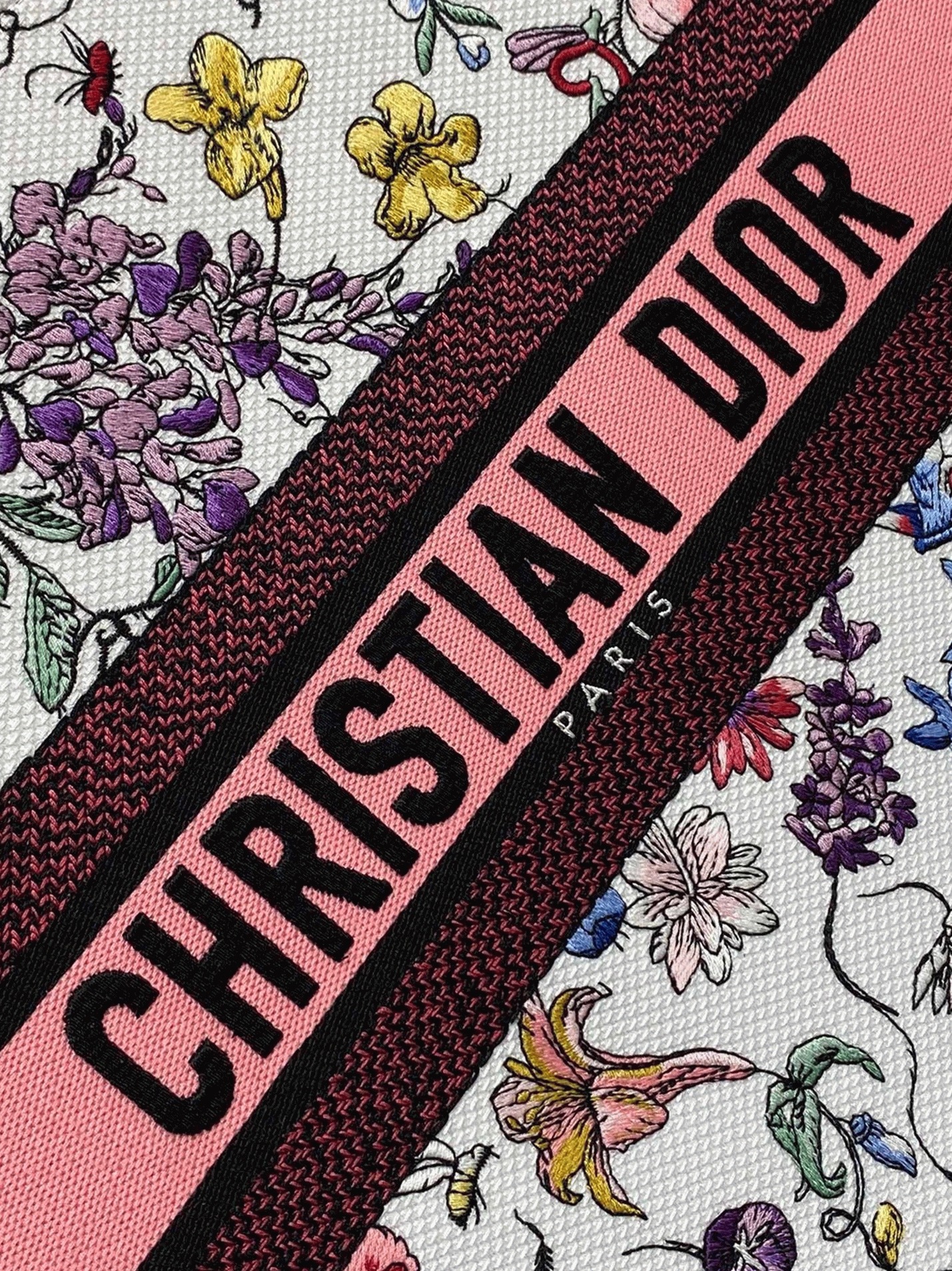 D10r Large Book Tote Bag Replica in White Multicolor Florilegio Embroidery