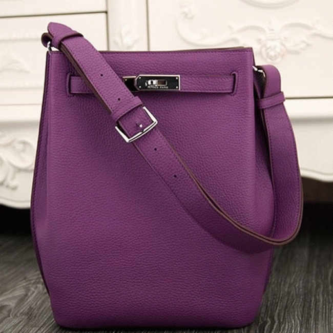 Purple Leather Knockoff H**me5 So Kelly 22cm Stylish Purse