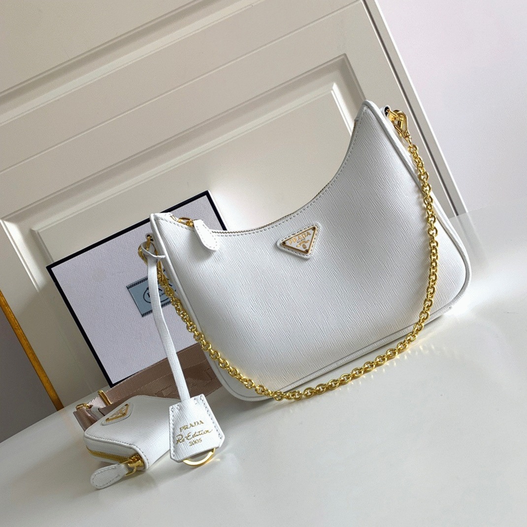 Pra*a Re-Edition 2005 Shoulder Bag Replica in White