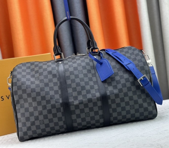 L0vis Vvtt0n Damier Graphite Canvas Keepall Bandouliere 50 In Indigo Blue