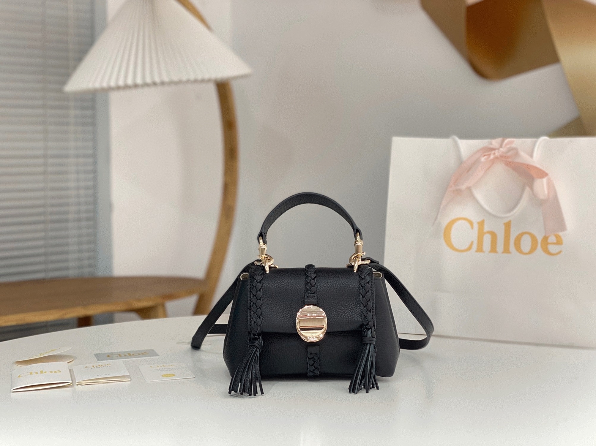 Top Quality Fake Chloe Penelope Mini Shoulder Bag in Black Grained Calfskin