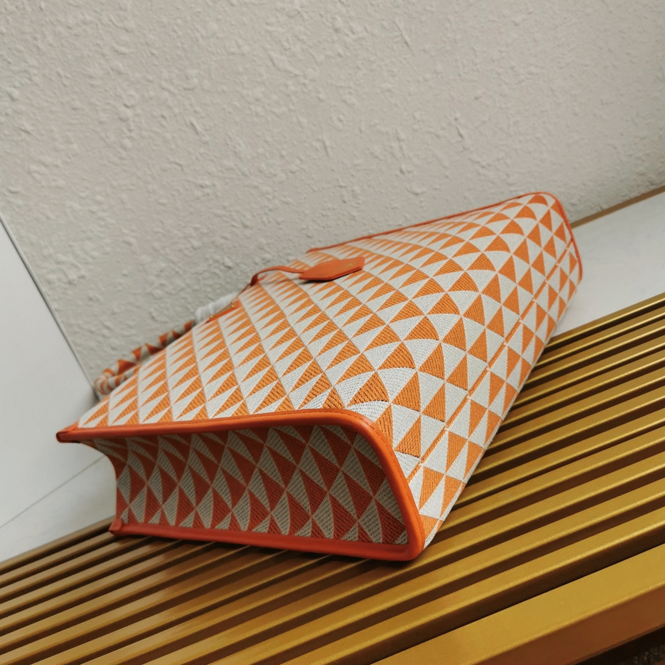 Pra*a Symbole Large Bag Imitation in Orange/White Jacquard Fabric