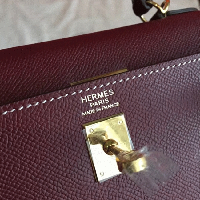 Bordeaux Epsom Imitation H**me5 Kelly 25cm Elegant Purse
