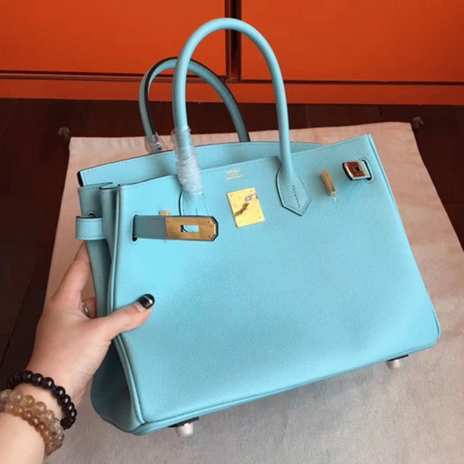 Blue Atoll Color Faux Designer H**me5 Birkin 35cm Handbag