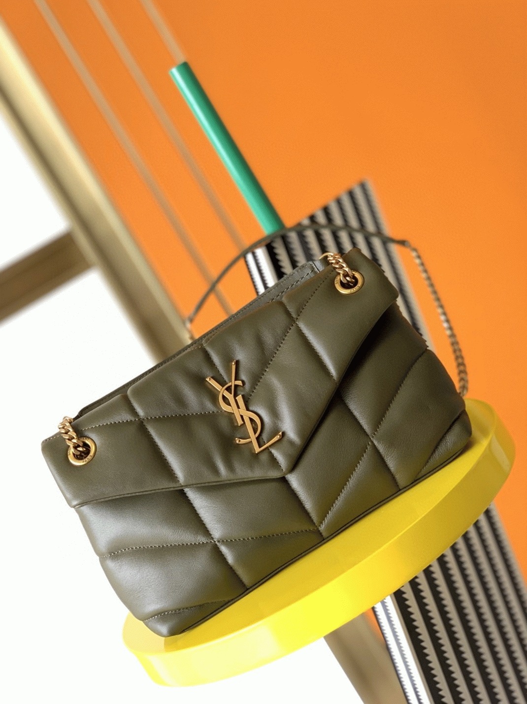 Replica Sa1nt Lau*nt Puffer Small Chain Bag Army Green Lambskin