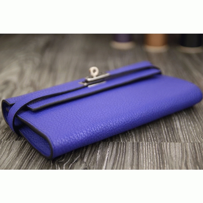Electric blue 1:1 replica H**me5 Kelly Longue wallet