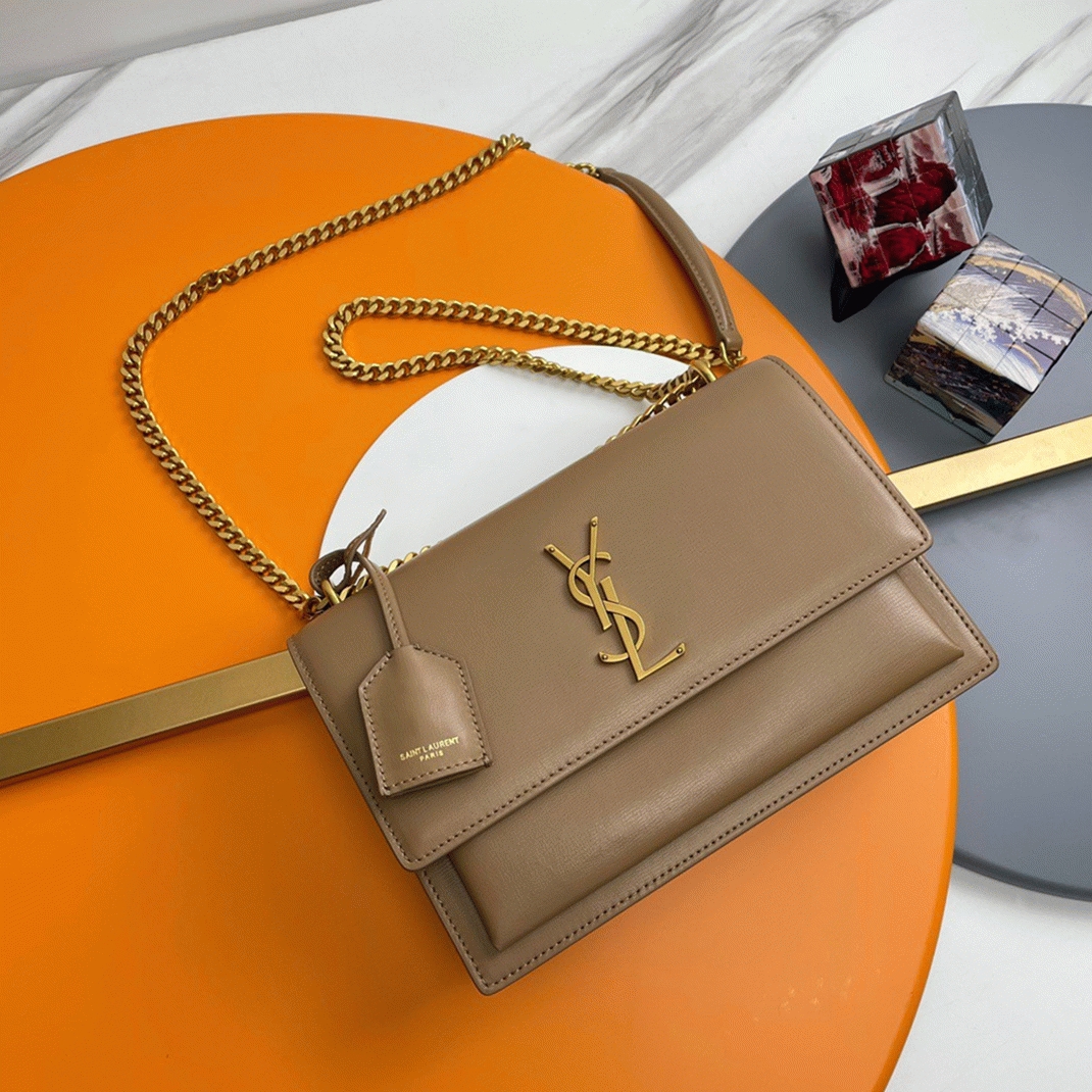 Knockoff Sa1nt Lau*nt Sunset Medium Chain Bag Taupe Calfskin