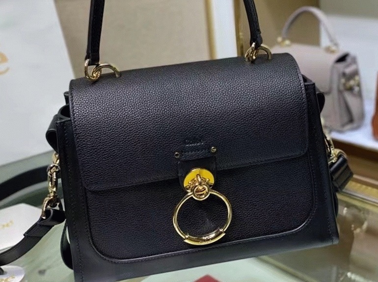 Top Quality Knockoff Chloe Small Tess Day Bag In Black Grained Leather