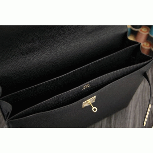 Black Calf Leather Replica Top H**me5 Kelly Depeche 38cm Professional Briefcase