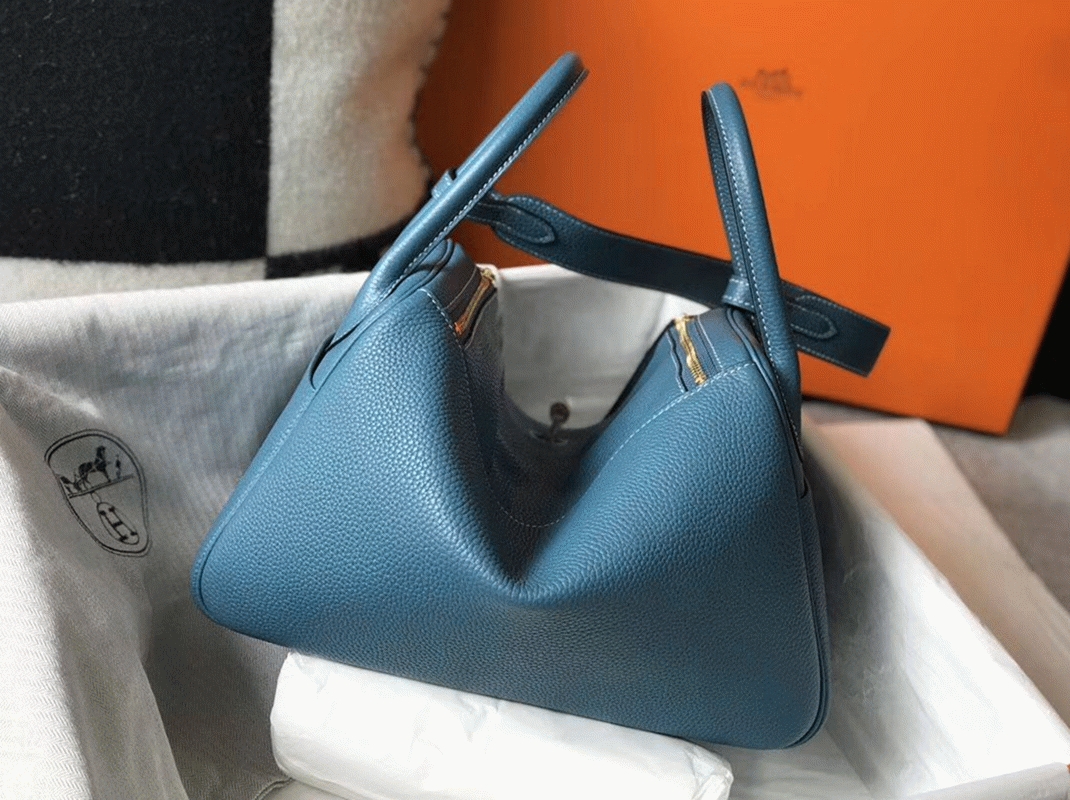 Fake H**me5 Lindy 30cm bag in blue jean tone