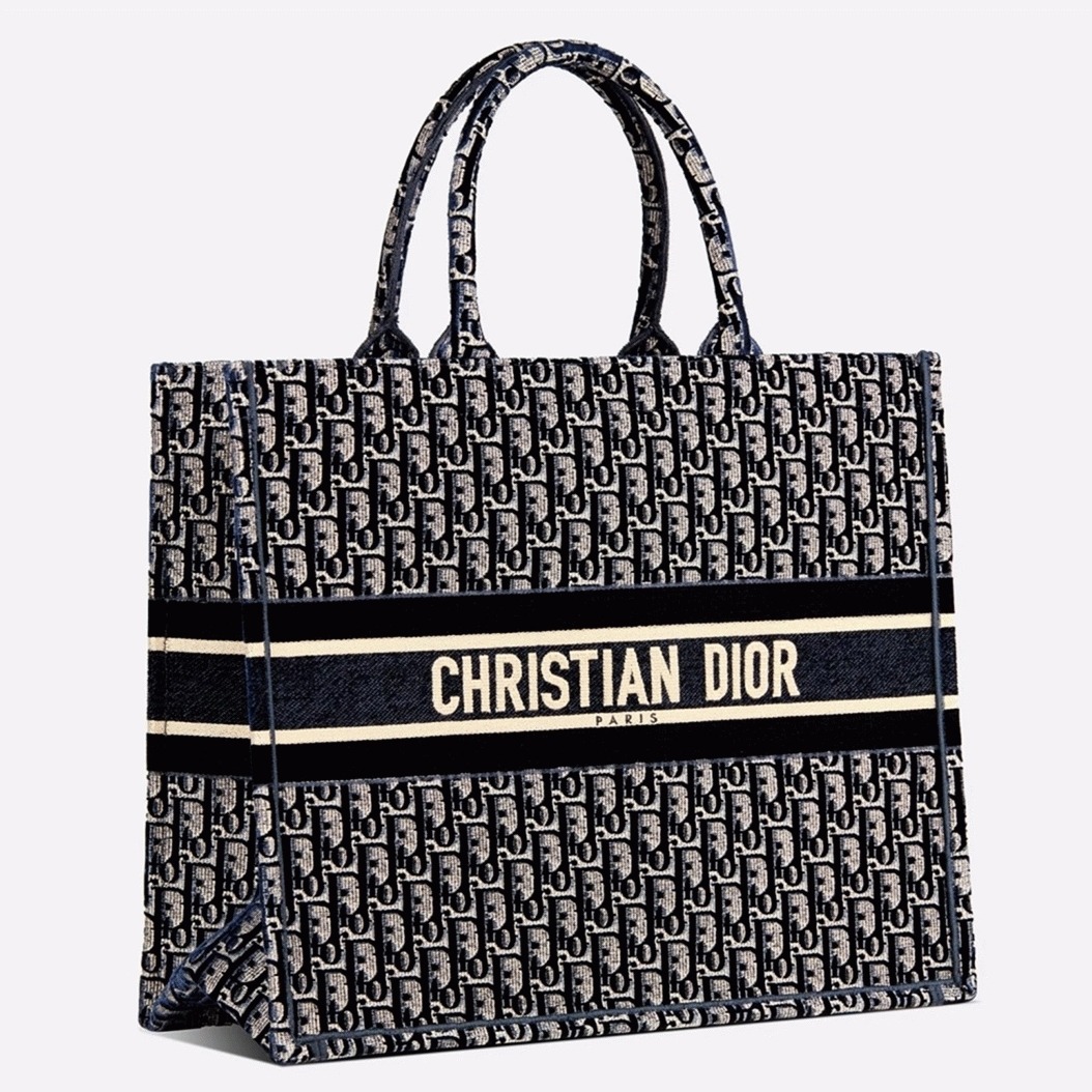D10r Large Book Tote Bag Replica in Blue Oblique Embroidered Velvet
