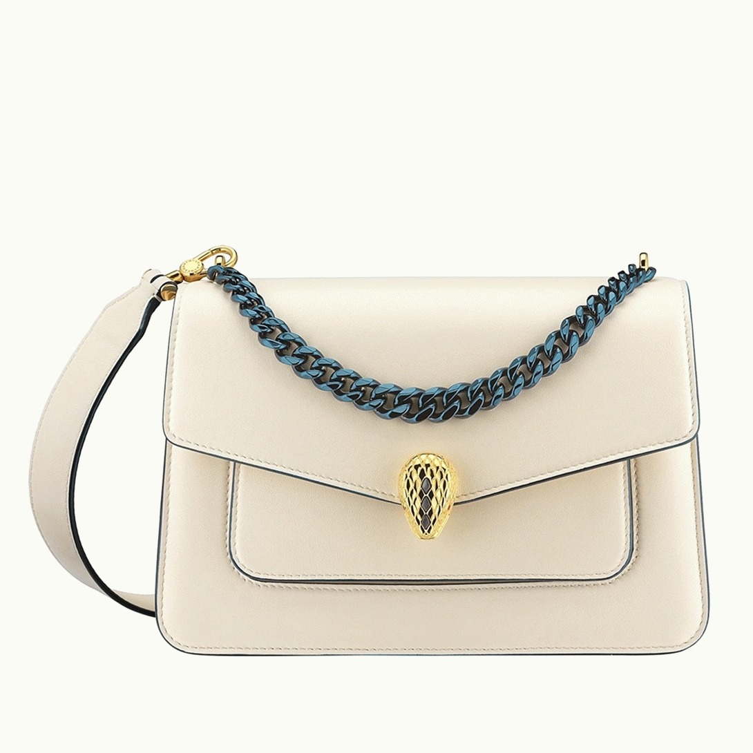 Fake Bv1g*ai Serpenti Forever Medium Crossbody Bag with Chain White