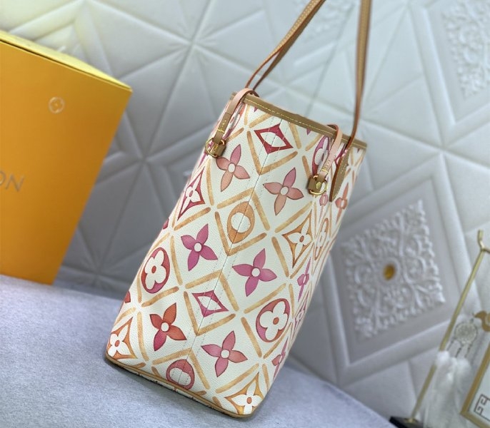 L0vis Vvtt0n LV By The Pool Monogram Tiles Canvas Neverfull MM Tote In Coral
