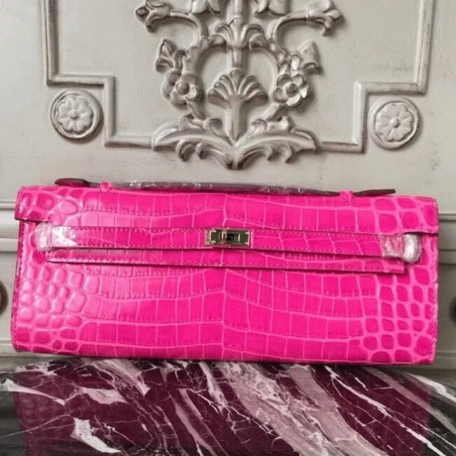 Rose Red Crocodile Replica H**me5 Kelly Cut Clutch Elegant Accent Bag