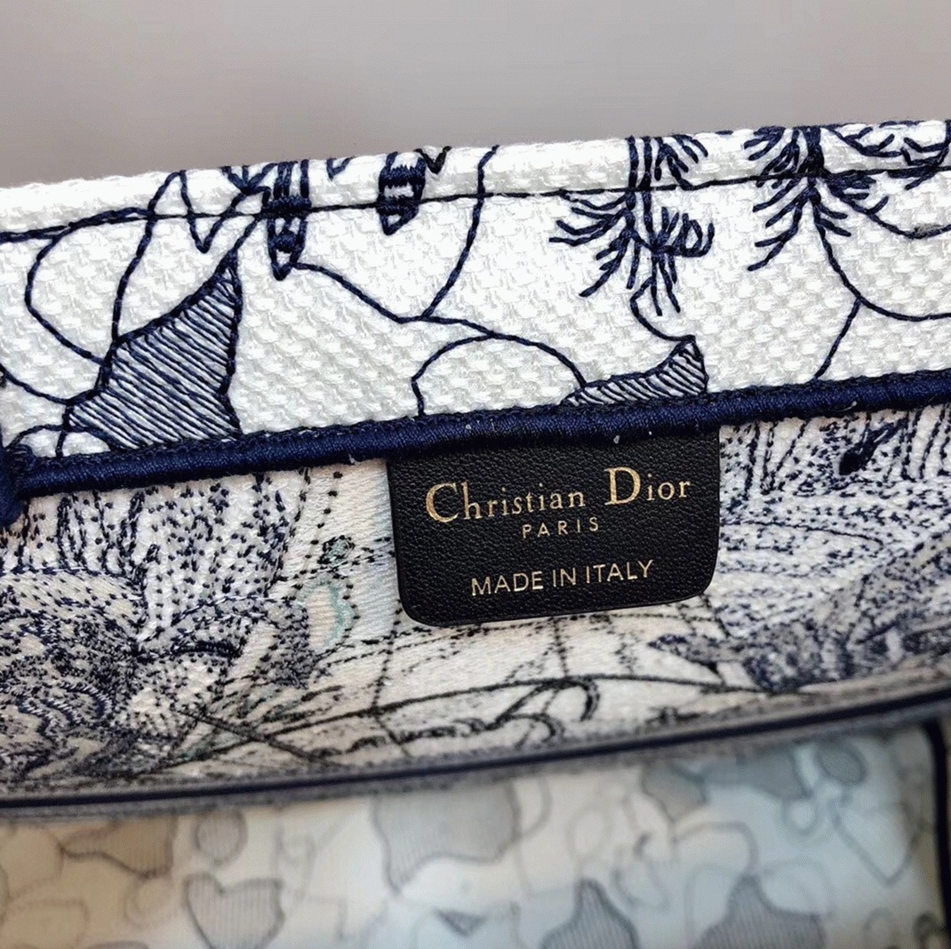 D10r Large Book Tote Bag Knockoff in Around The World Embroidered Canvas