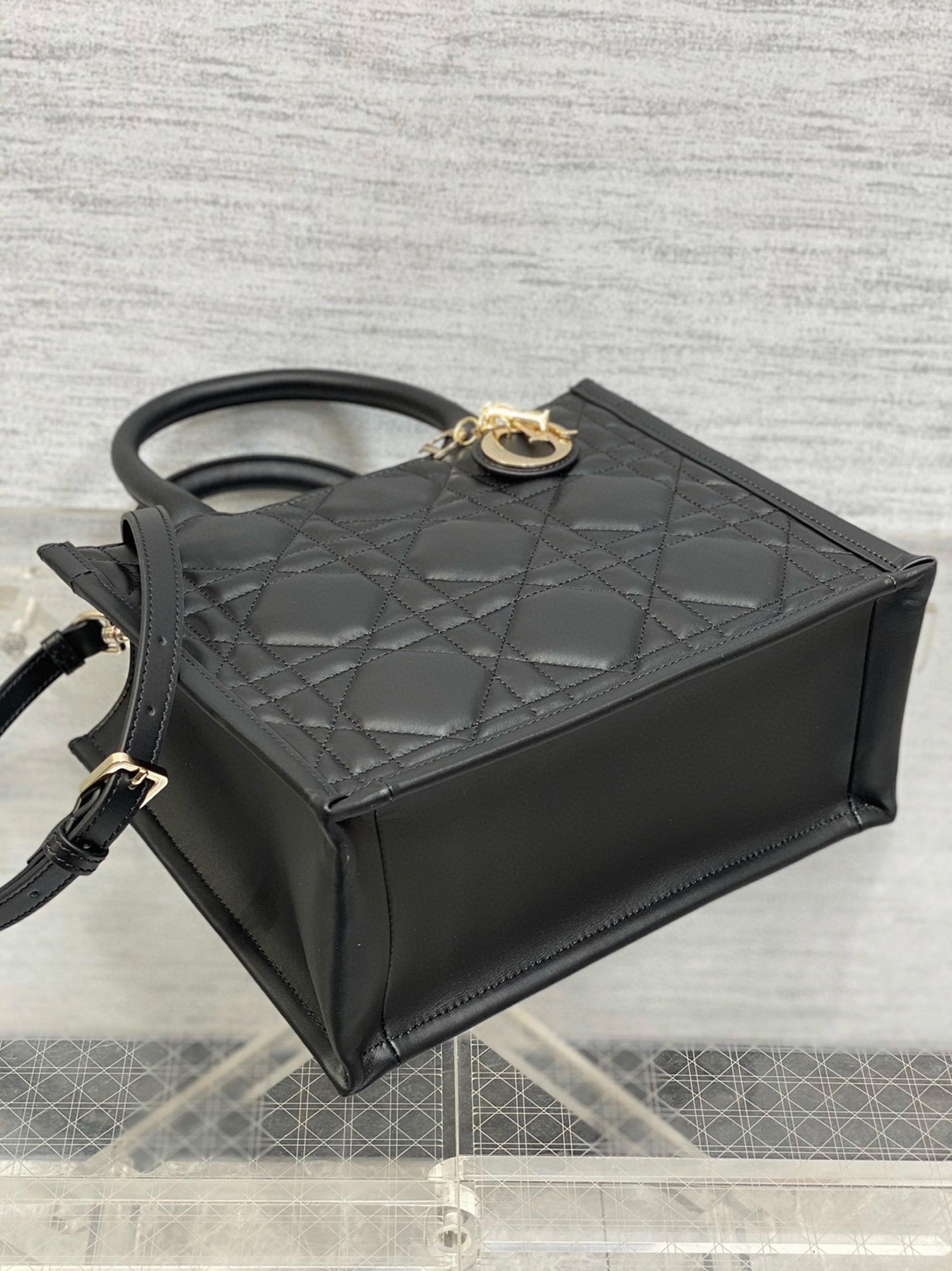D10r Small Book Tote Bag Fake with Strap in Black