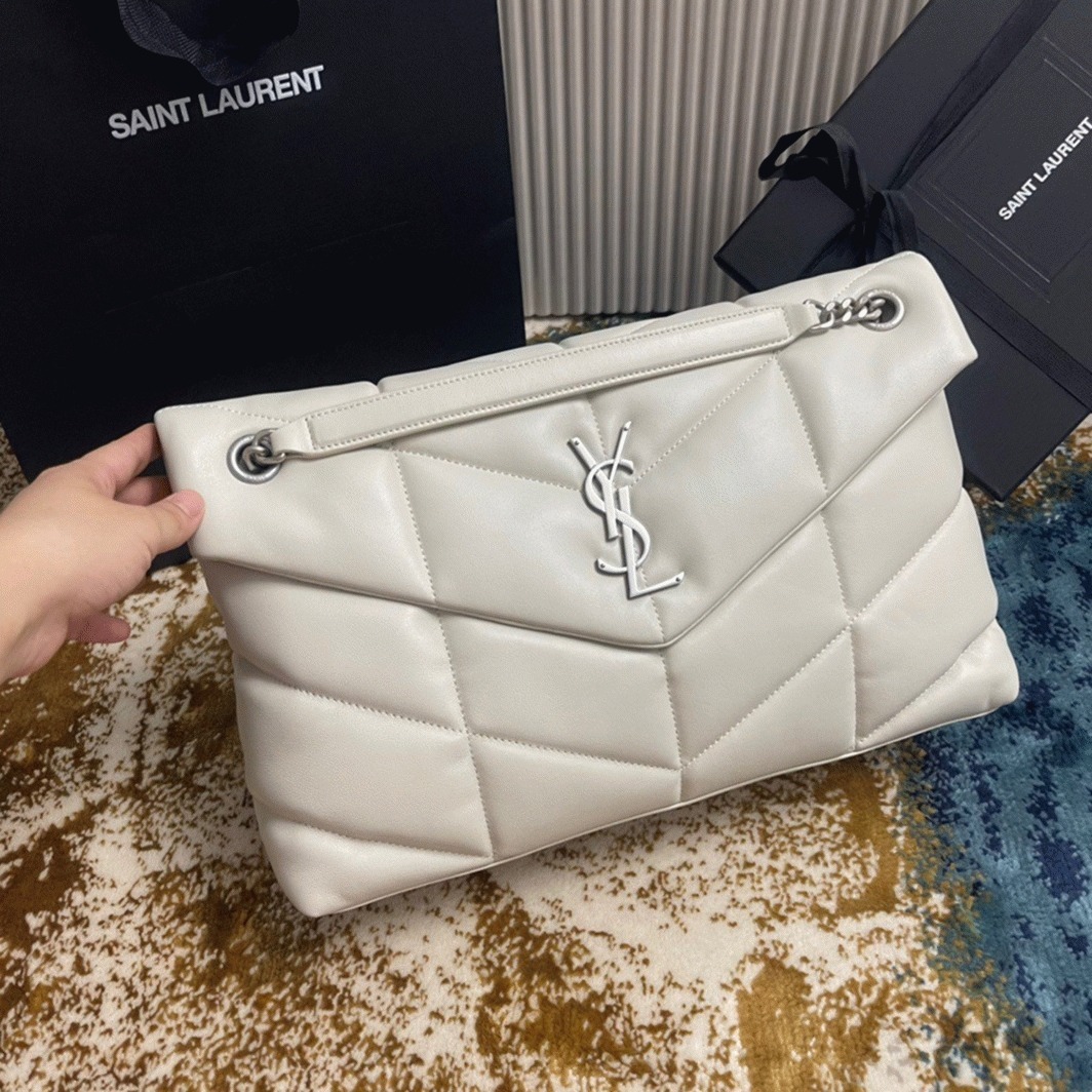 Replica Sa1nt Lau*nt Puffer Medium Chain Bag Ivory Lambskin
