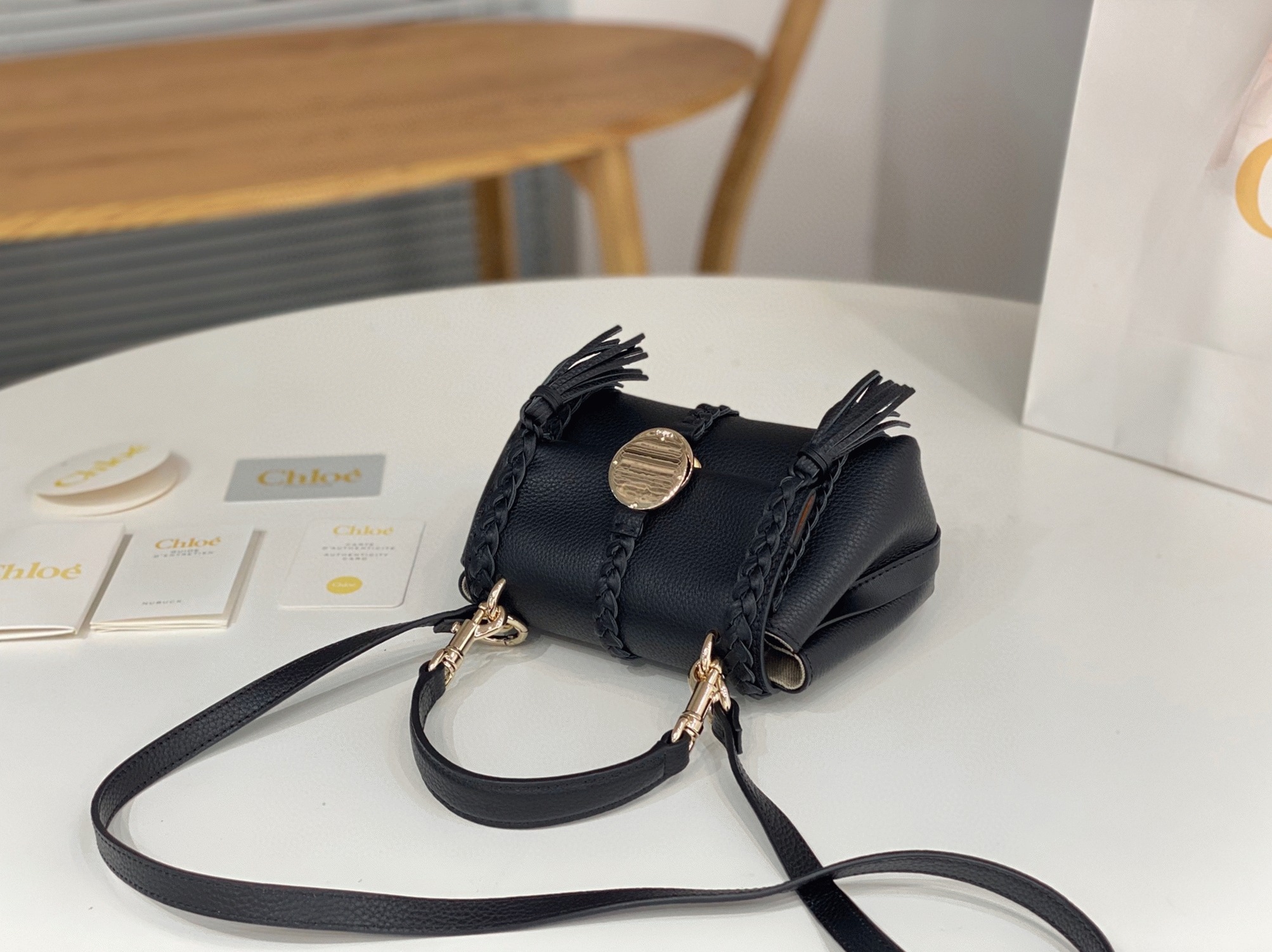 Top Quality Fake Chloe Penelope Mini Shoulder Bag in Black Grained Calfskin