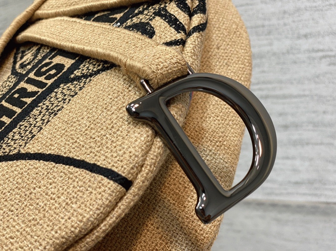 D10r Saddle Bag Knockoff in Beige Jute Canvas with D10r Union Motif