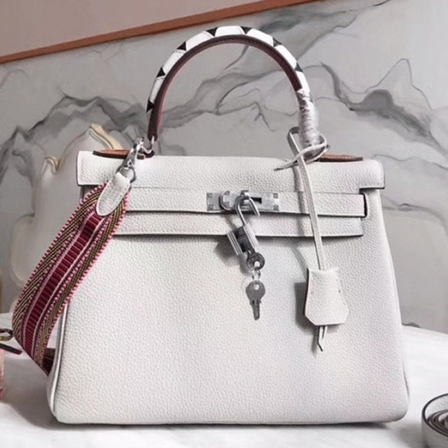 White with Zigzag Handle Replica H**me5 Kelly 28cm Unique Bag