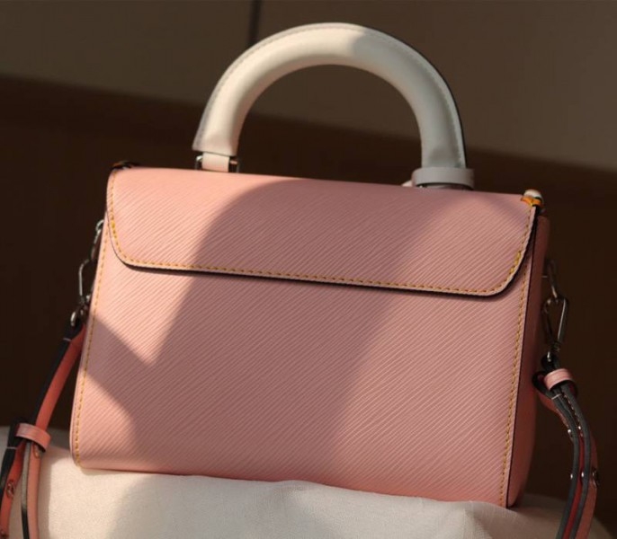 L0vis Vvtt0n Epi Leather Twist MM Bag In Rose Bellerin Pink With Braided Edges Flap