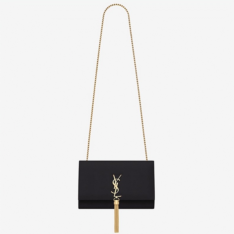 Fake Sa1nt Lau*nt Kate Medium Tassel Bag Black Smooth Leather