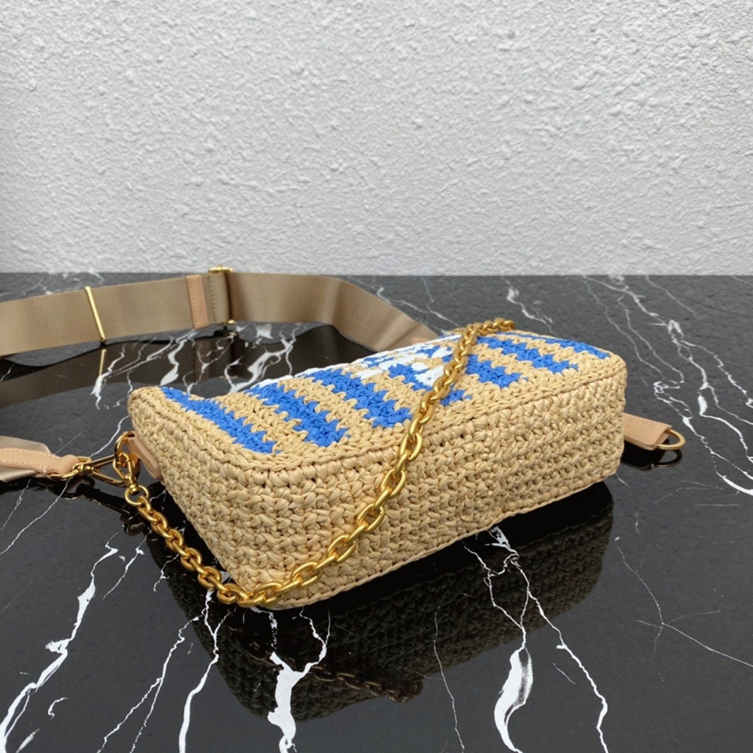 Pra*a Re-Edition Bag Fake in Beige and Blue Stripe