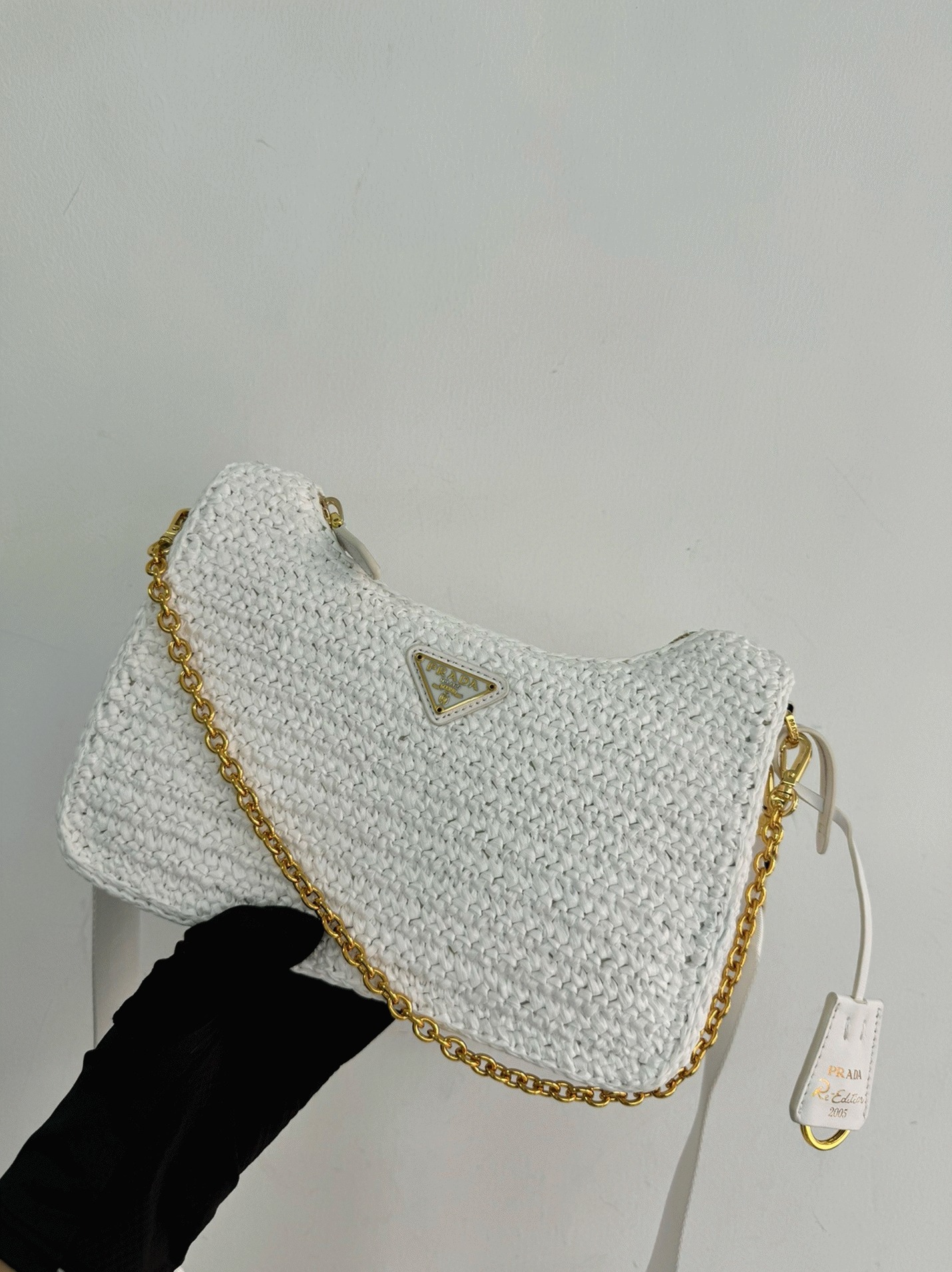 Pra*a Re-Edition Crochet Bag Fake in White