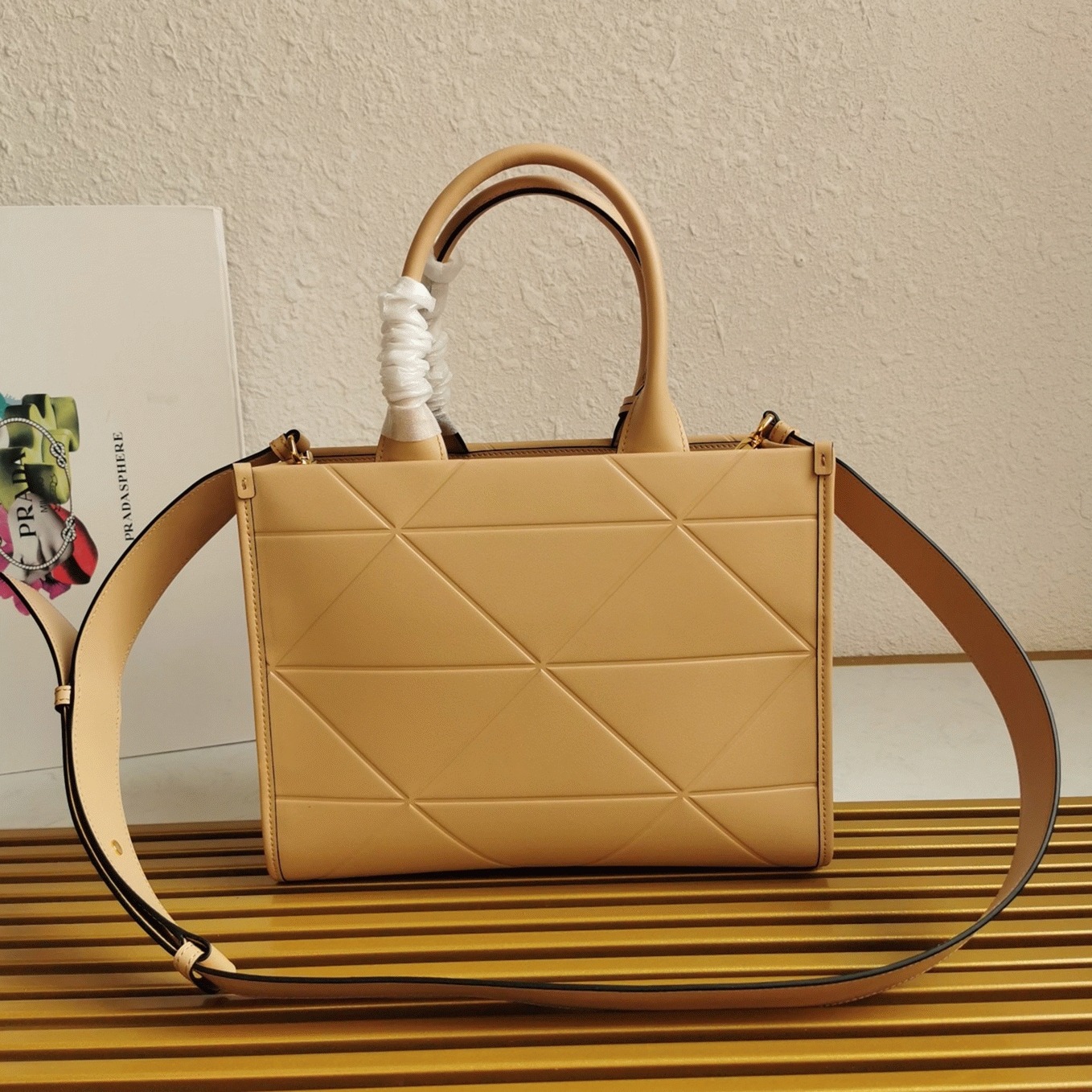 Pra*a Symbole Small Bag Imitation with Topstitching in Beige