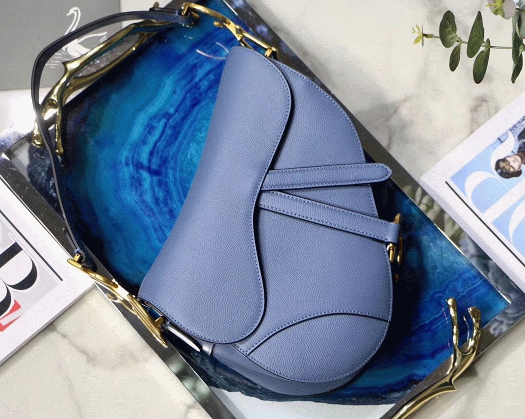 D10r Saddle Bag Knockoff in Denim Blue Grained Calfskin