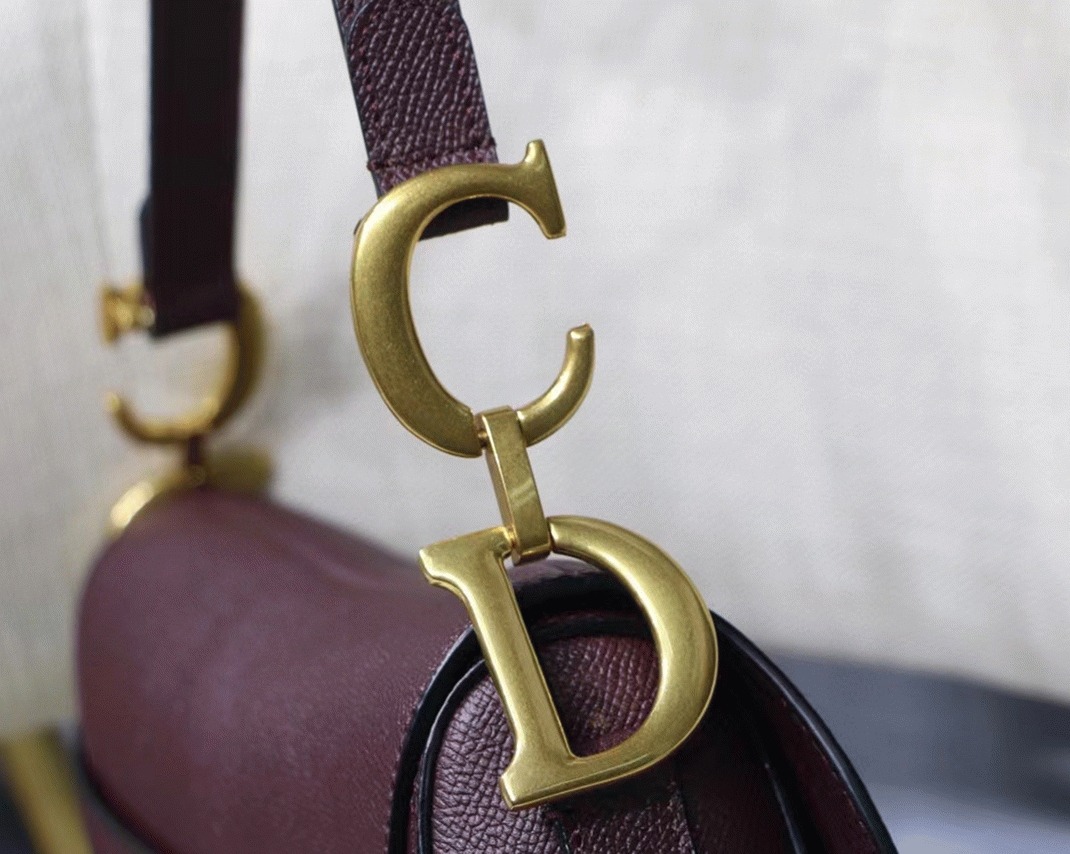 D10r Saddle Bag Knockoff in Amaranth Grained Calfskin