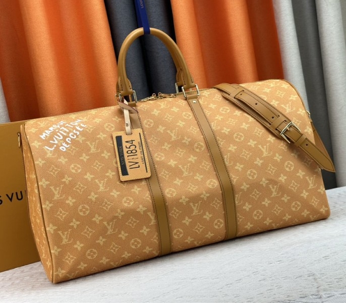 L0vis Vvtt0n Monogram Heritage Canvas Keepall Bandouliere 55 In Yellow