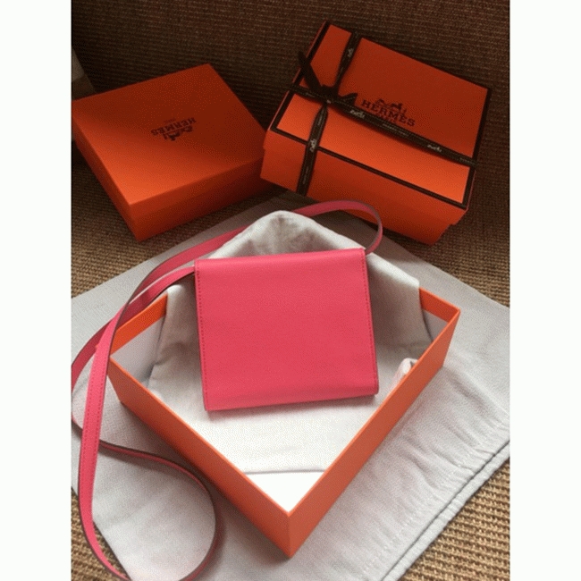 Rose lipstick AAA fake H**me5 Clic wallet with strap