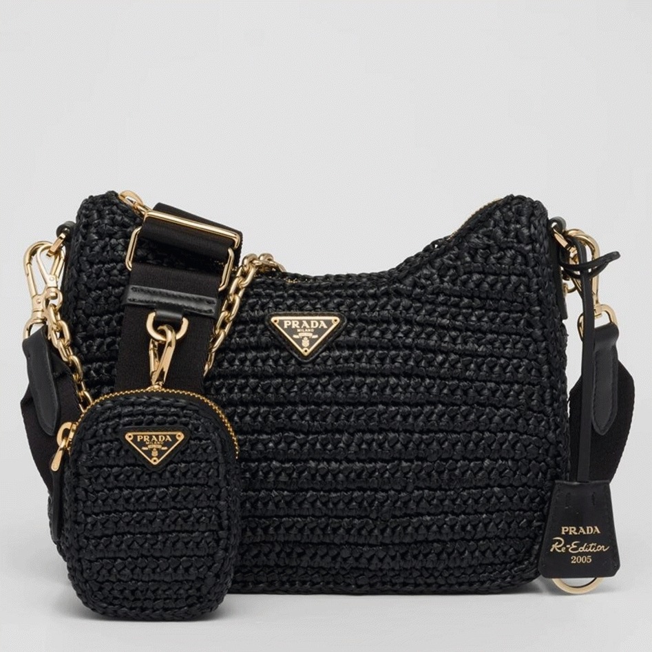 Pra*a Re-Edition Shoulder Bag Replica in Black