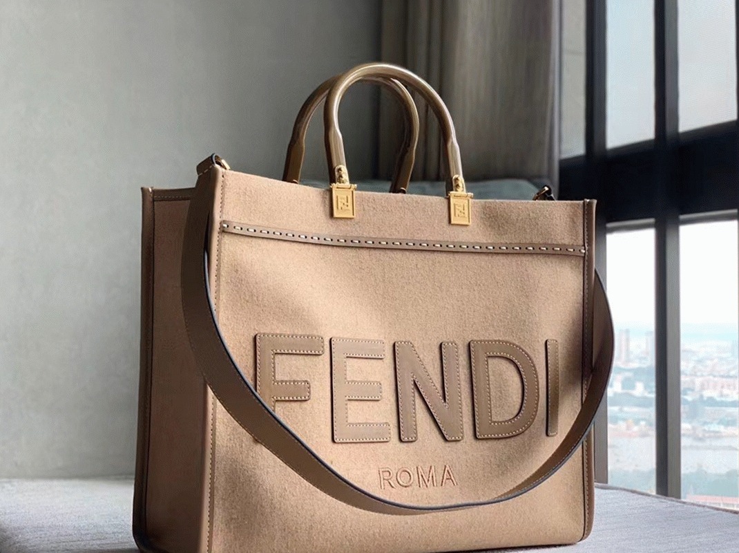 Top Quality Fake F**di Sunshine Medium Tote Bag In Brown Flannel