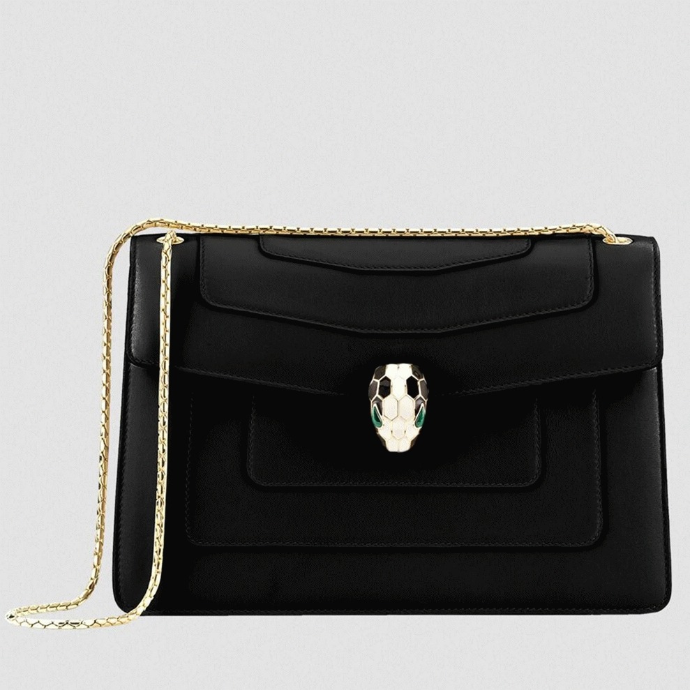 Replica Bv1g*ai Serpenti Forever Large Shoulder Bag Black Calfskin