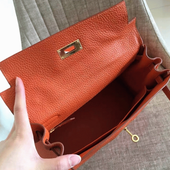 Orange Clemence Fake H**me5 Kelly Retourne 28cm Signature Purse